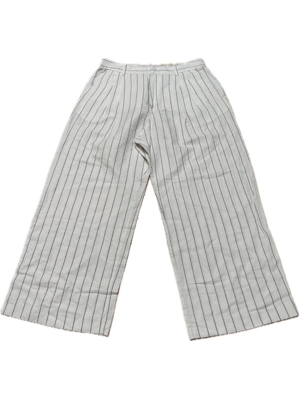 GAP Linen Cotton Striped Wide-Leg Pants White with Navy Pinstripes